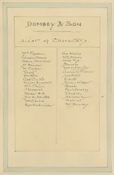 Lista postaci, ok. 1920 (pióro i atrament z toaletą na papierze)